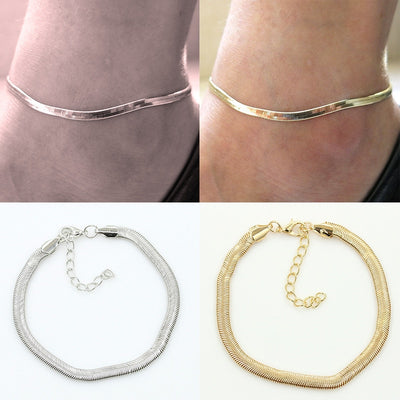 fashion metal flat snake chain anklet bracelet