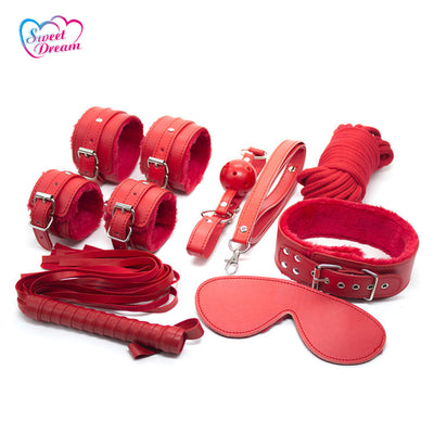 Sweet Dream 7PCS/Lot Adult PU Leather BDSM Bondage Set Handcuffs Whip Sex Toys Slave Sex Game For Couples Sex Products DW-100