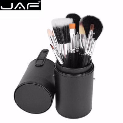 JAF 12PCS/SET Makeup Brushes Set Kits Wooden Handle Nylon Hair Bulsh Powder Foundation Eyeshadow Make up Brush With Cylinder Box