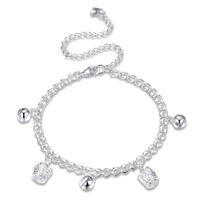 925 stamped silver plated small bell Crown Charm Anklets