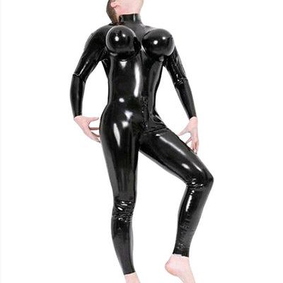 Sexy Black PVC Jumpsuit GAY Costumes Erotic Fetish Catsuit Latex Faux Leather Bodysuit