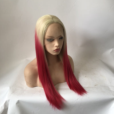 MRWIG  #613/Rose Pink 18in Natural Straight Blonde Hair Synthetic Glueless Front Lace  Wig Real Hair