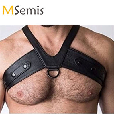 MSemis Harness Men Bondage Lingerie Faux Leather Harness Body Chest Harness Costume with O-rings Buttons Gay Gothic bdsm Bondage