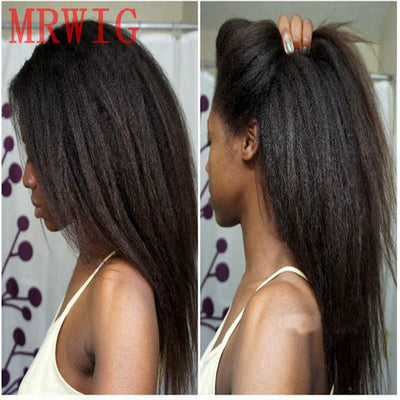 MRWIG Long Kinky Straight Real Hair Natural Looking Free Part 26in Black/Brown/Blonde Hair Color Synthetic Front Wig