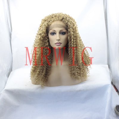 MRWIG #27 blonde natural looking real hair afro kinky curly glueless front wig for woman 16-26inch 180% high density cosplay
