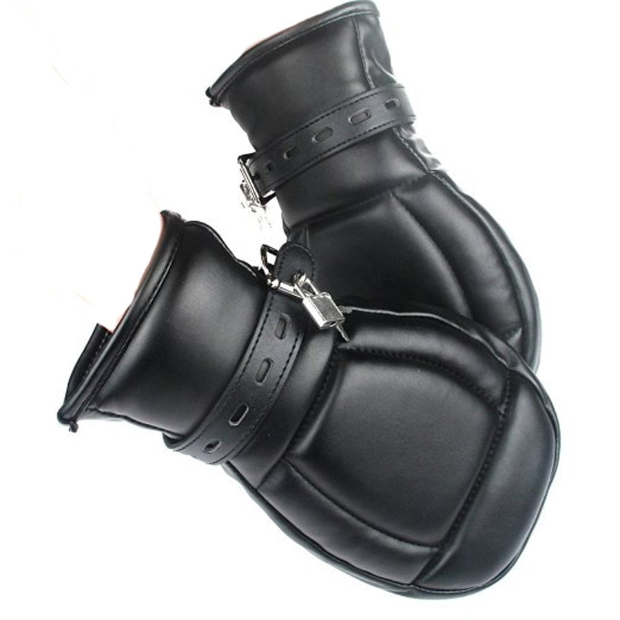 Soft Padded Black PU Leather Bondage Mitts,