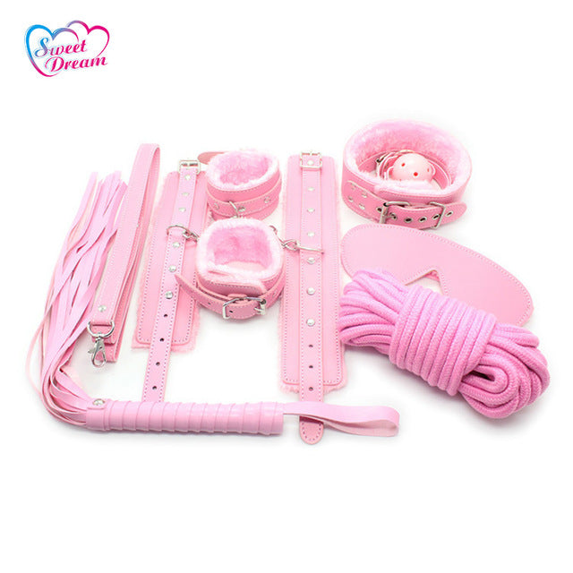 Sweet Dream 7PCS/Lot Adult PU Leather BDSM Bondage Set Handcuffs Whip Sex Toys Slave Sex Game For Couples Sex Products DW-100