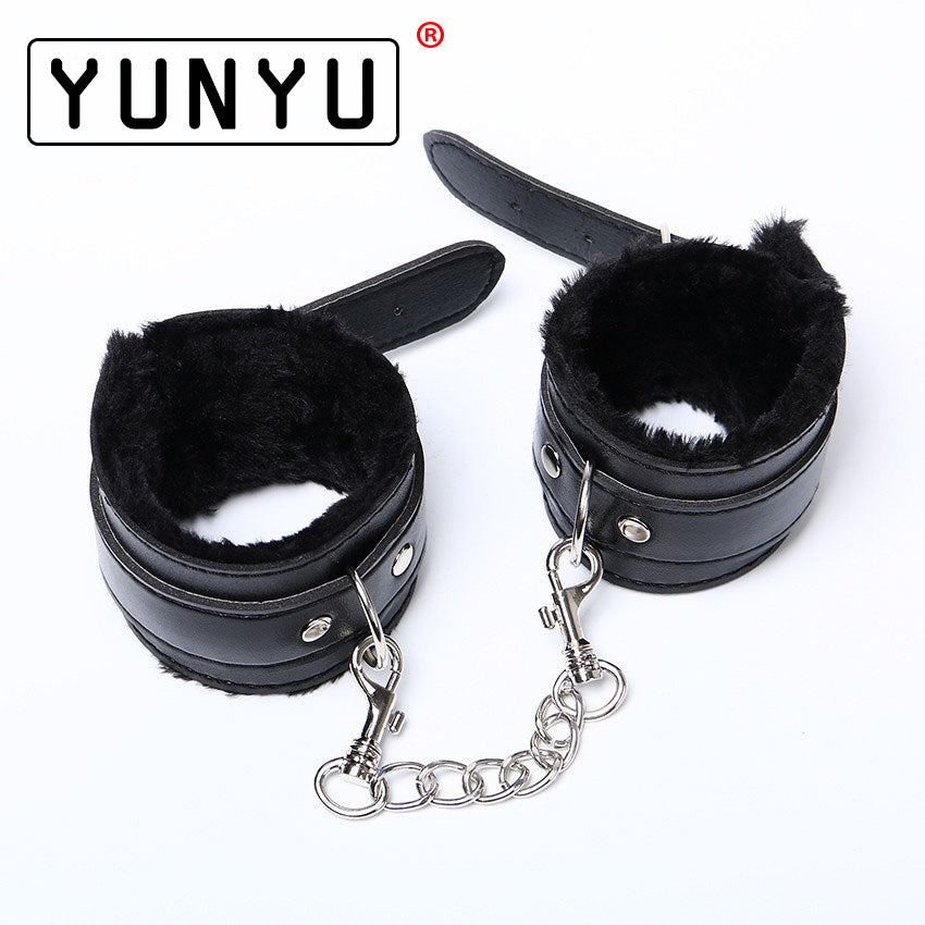 1 pair Black Soft PU Leather Handcuffs Restraints