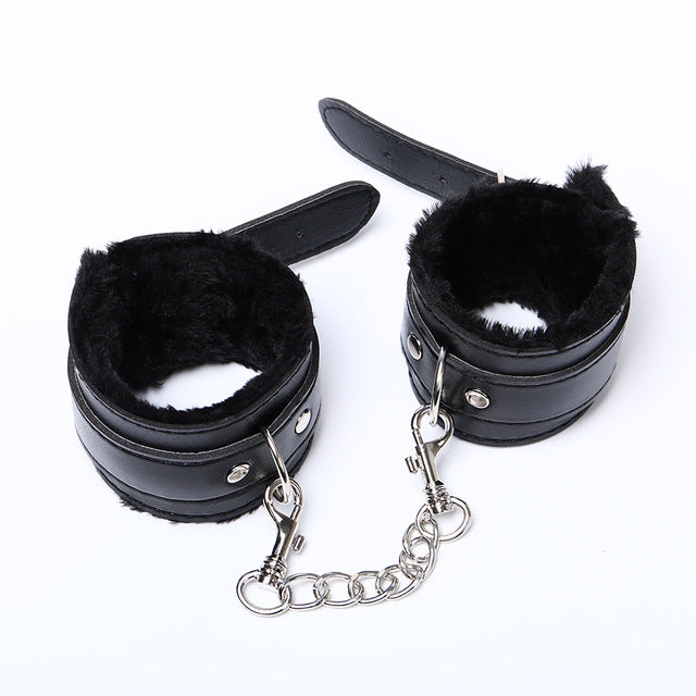 1 pair Black Soft PU Leather Handcuffs Restraints