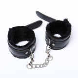 1 pair Black Soft PU Leather Handcuffs Restraints