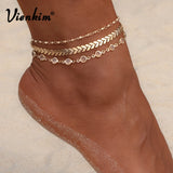 Vienkim 3Pcs/lot Crystal Sequins Anklet Set