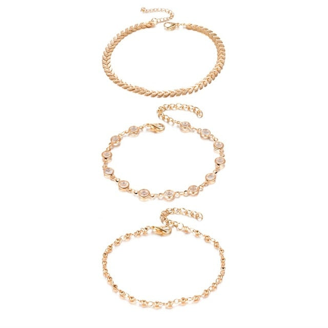 Vienkim 3Pcs/lot Crystal Sequins Anklet Set