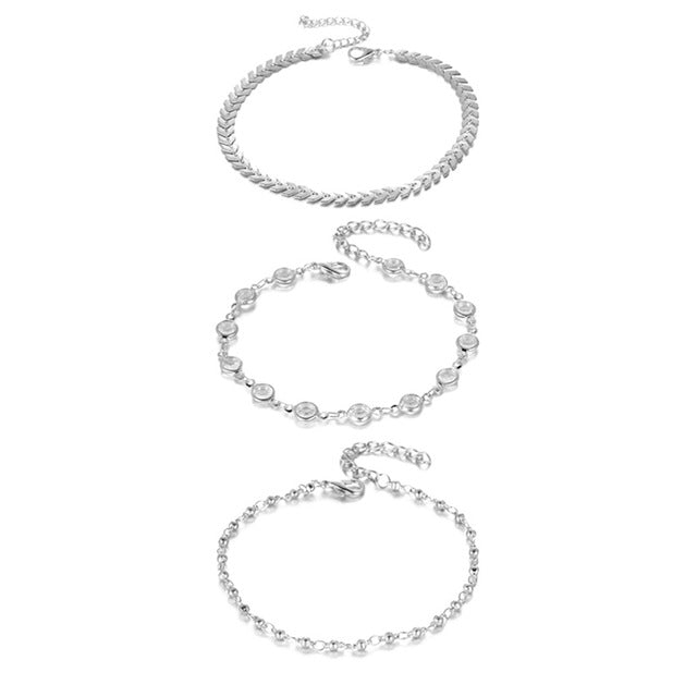 Vienkim 3Pcs/lot Crystal Sequins Anklet Set