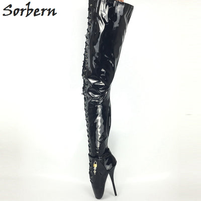 Sorbern Sexy Ballet High Heel Thigh High Boots For Women 18cm DIY Colors Ankle Strap Boots Ladies SM Cross Dressing Unisex Shoes