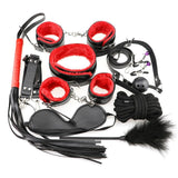 7 Pcs Bondage Set Cotton Red BDSM Restraint Sex Handcuffs for Couple Handcuffs Sexy Mark Whip Collar for Adult Slave Game